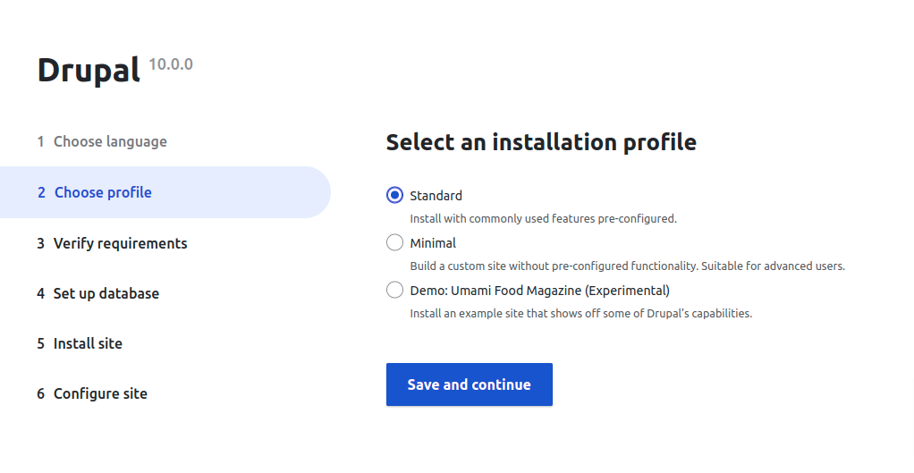 Select installation profile