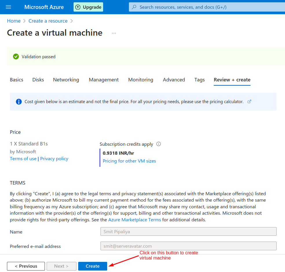 Create VM Instance in Azure