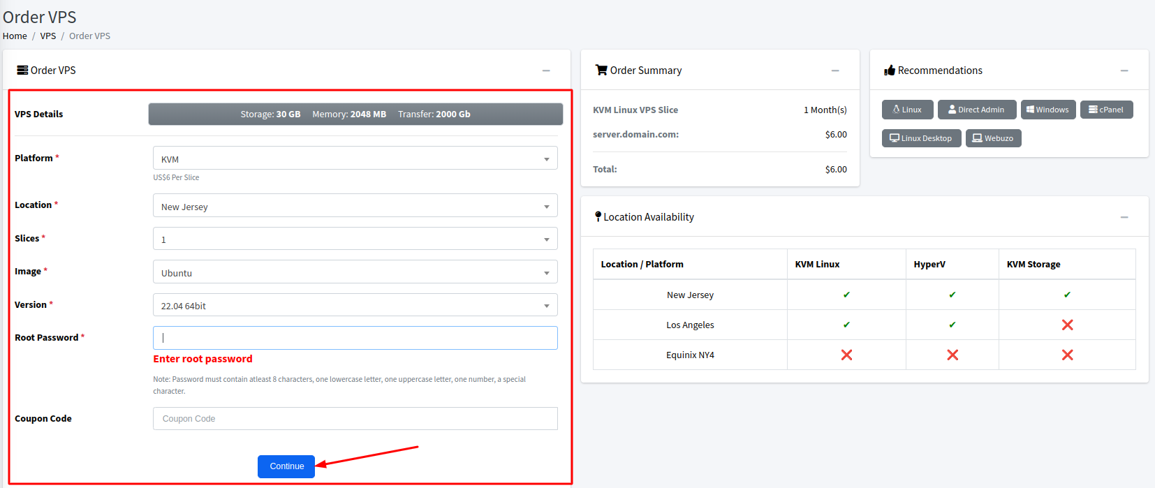 Create a VPS in InterServer