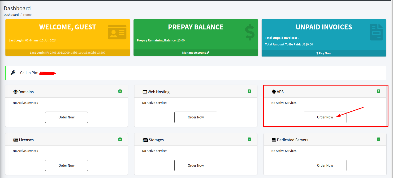 Create a VPS in InterServer