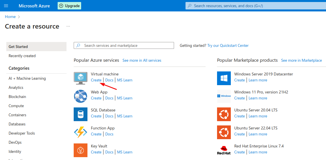 Create VM Instance in Azure