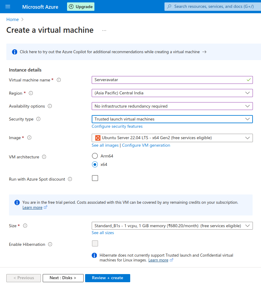 Create VM Instance in Azure