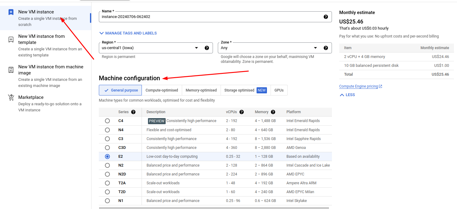 Create a VM Instance in Google Cloud