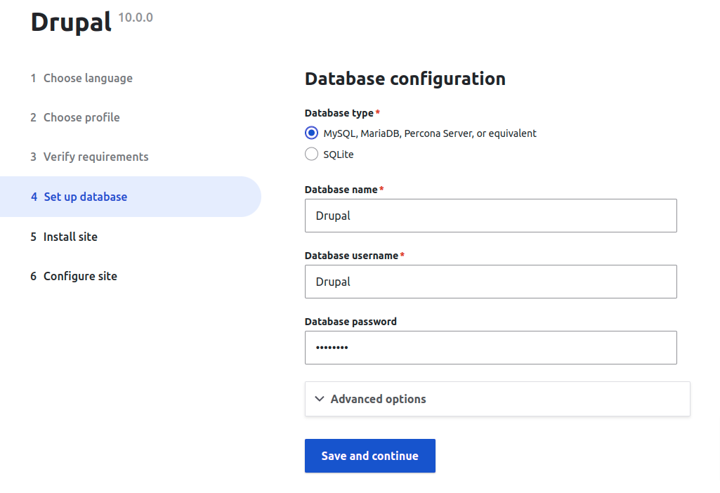 Drupal database configuration