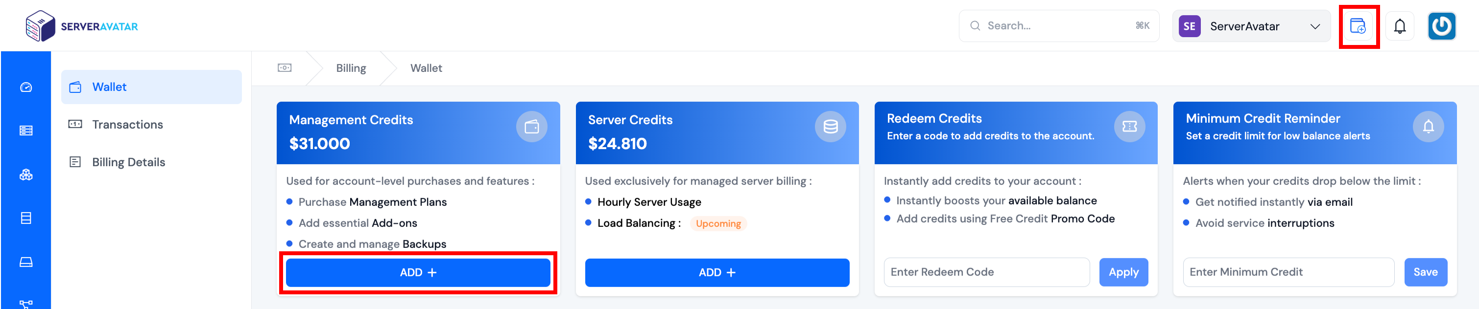 Management Credits Card