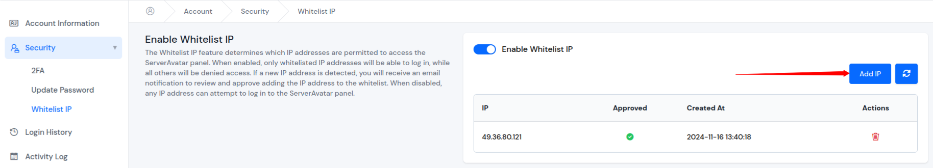 Enable Whitelist IP