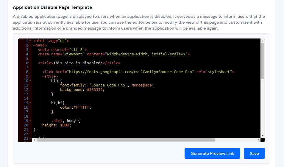 Application Disable Page Template