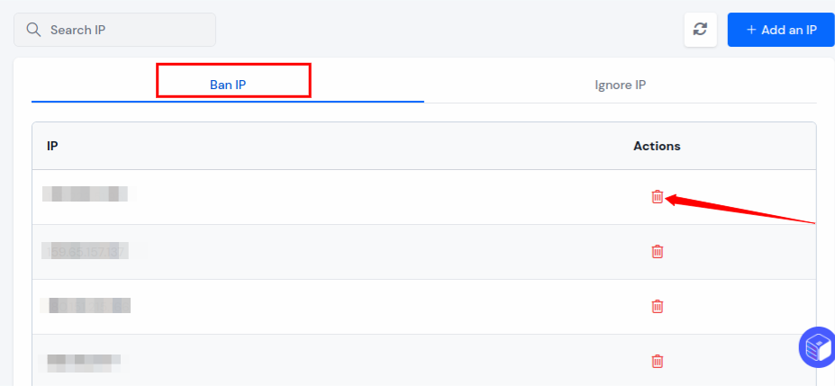 Managing Ban IP Addresses