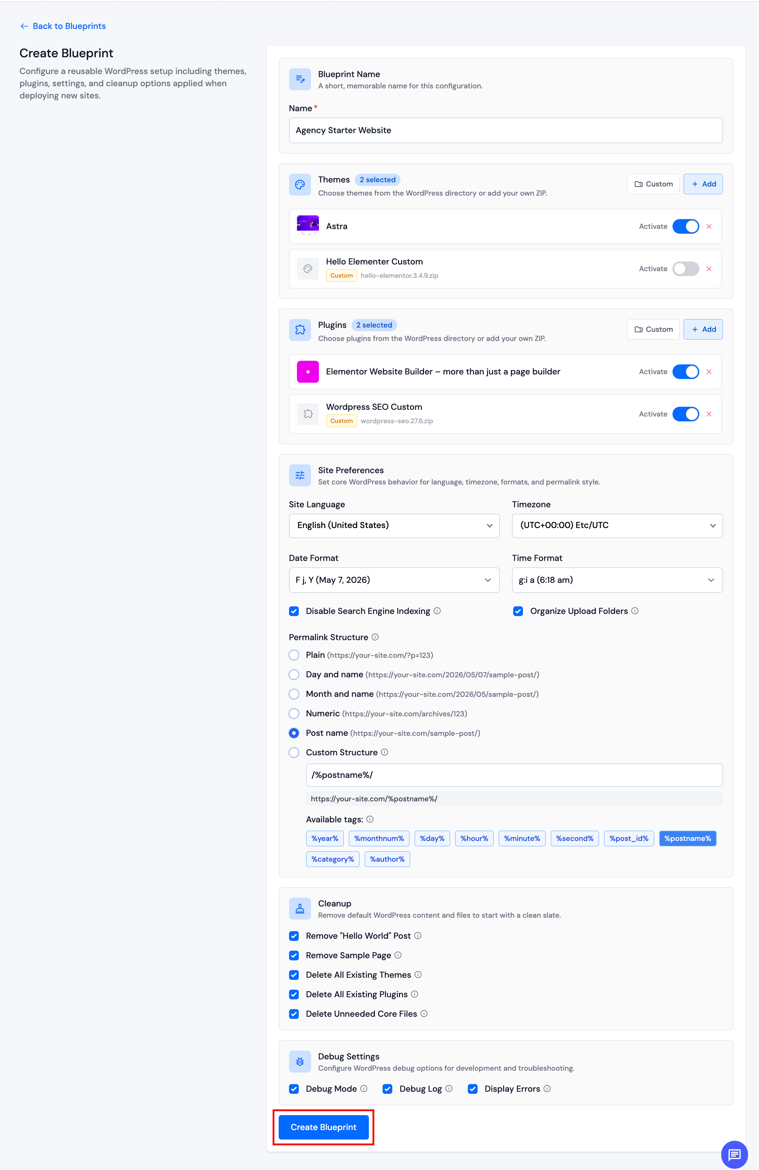 Create blueprint form