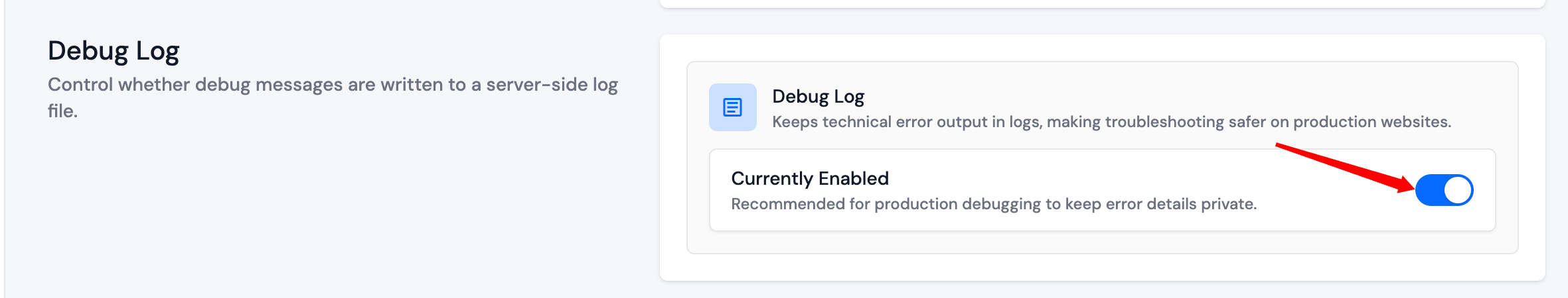 Debug Log section