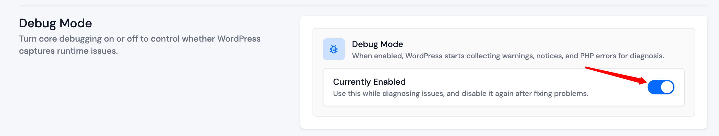 Debug Mode section