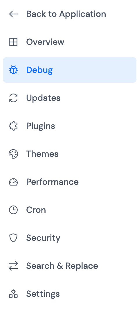 WP Toolkit Debug page