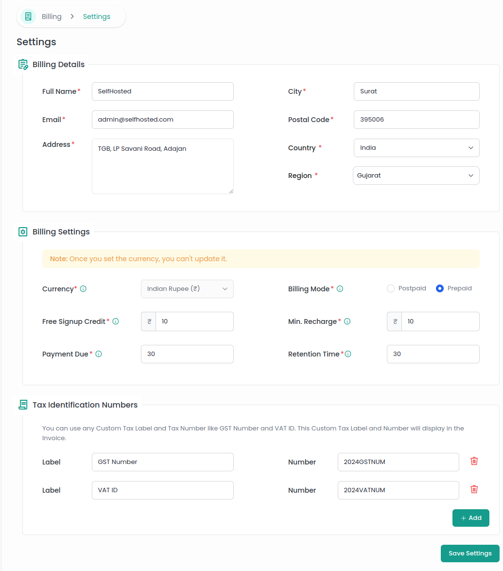 Billing Details