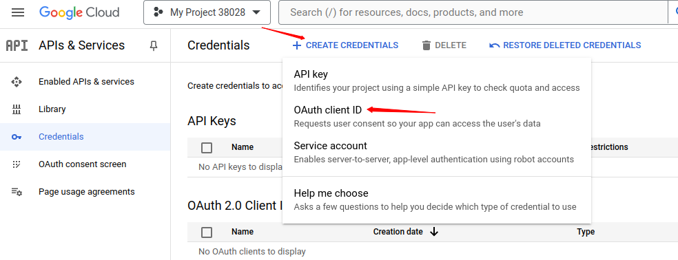 Go to Oauth Client ID