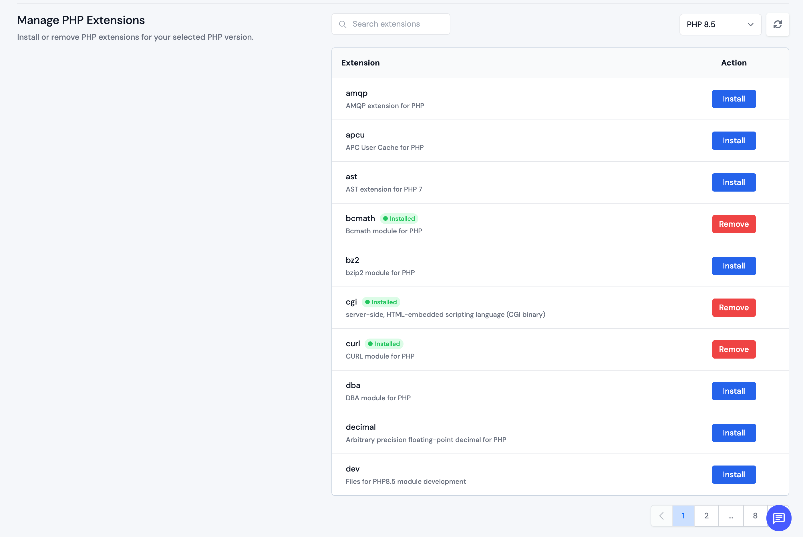 Manage PHP Extensions list