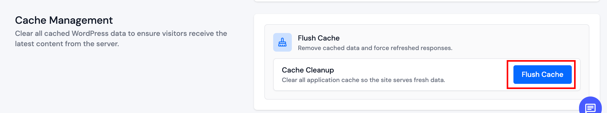 Flush Cache section
