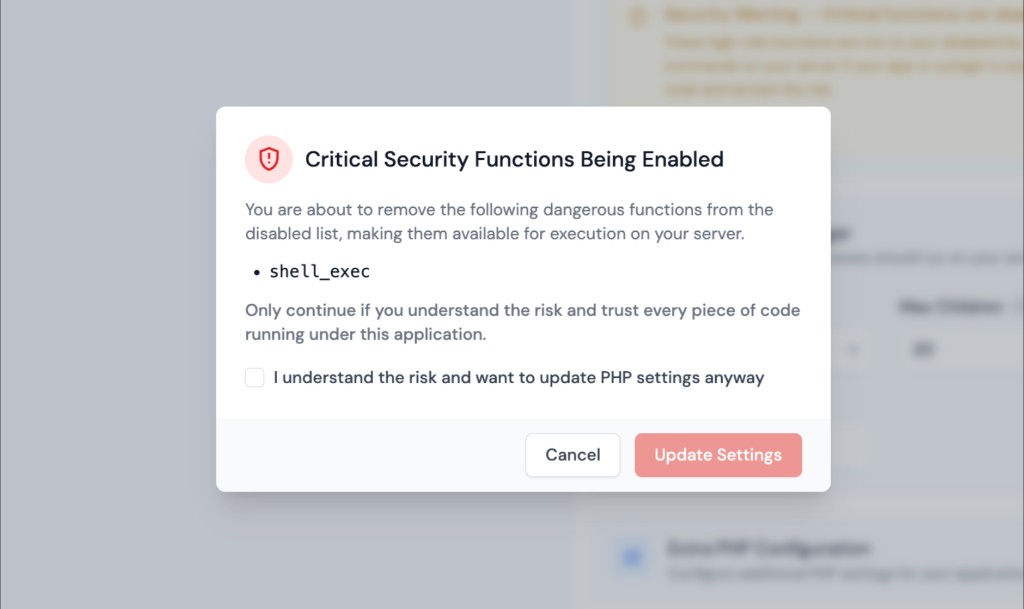 Confirmation before enabling critical functions