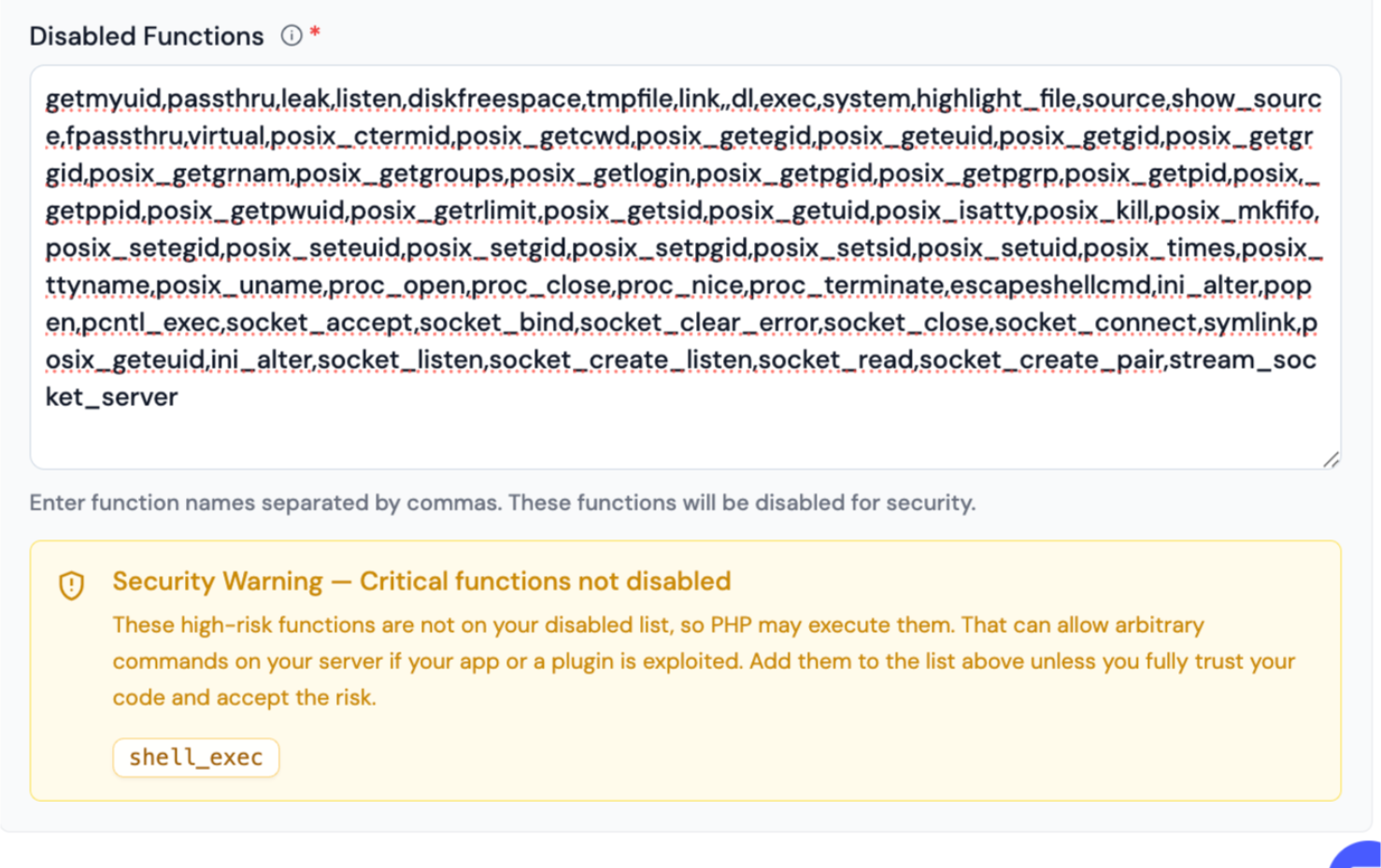 Security warning for functions not yet disabled