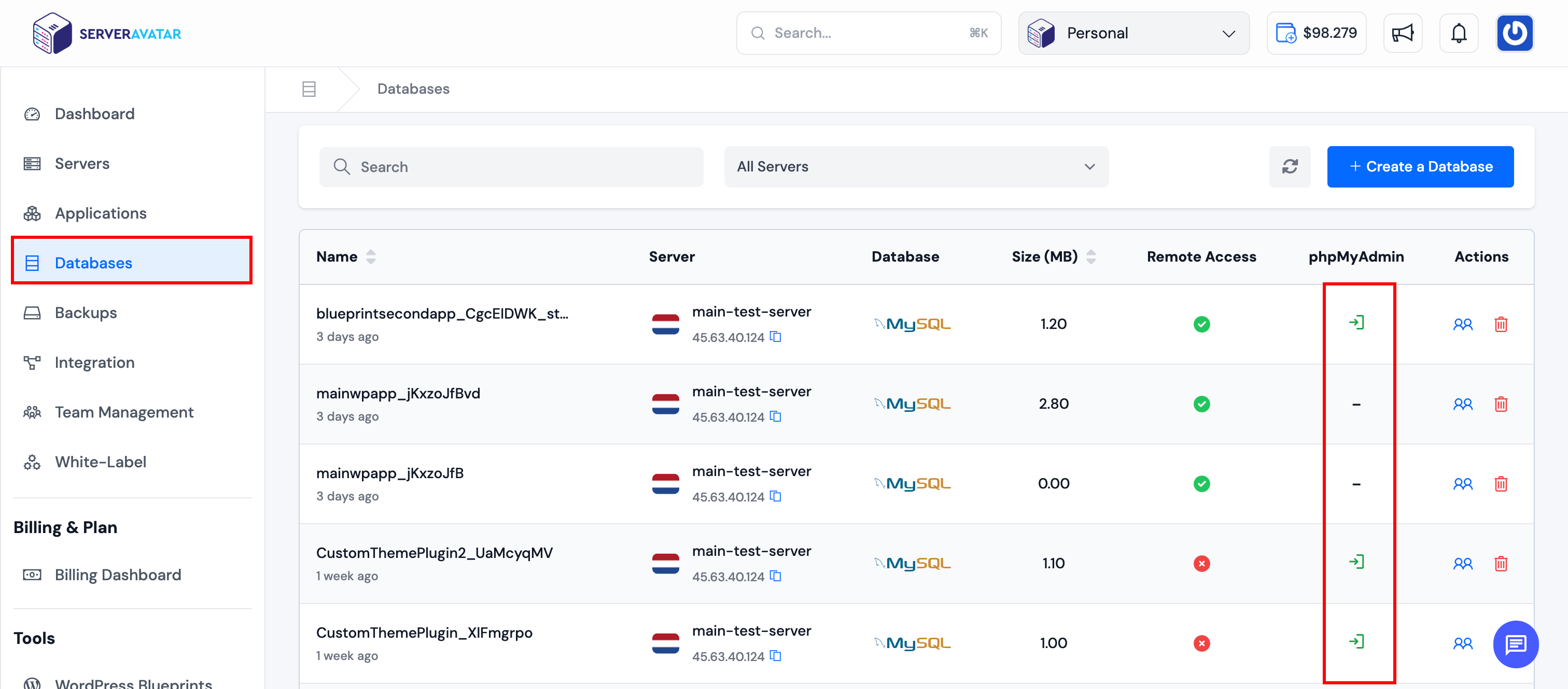 phpMyAdmin Login from organization Databases