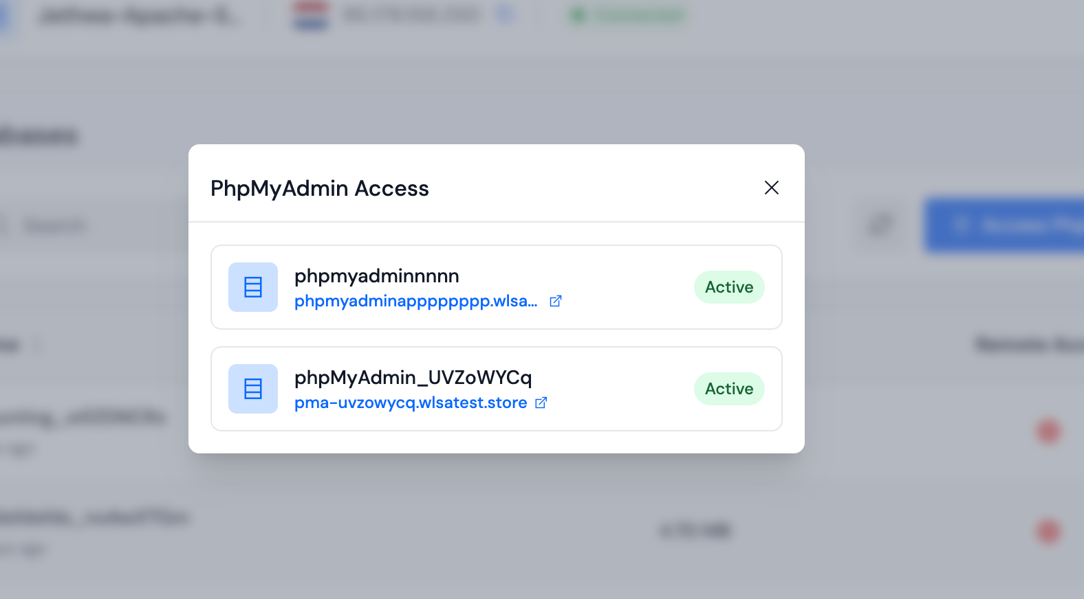 PHPMyAdmin Selection Modal