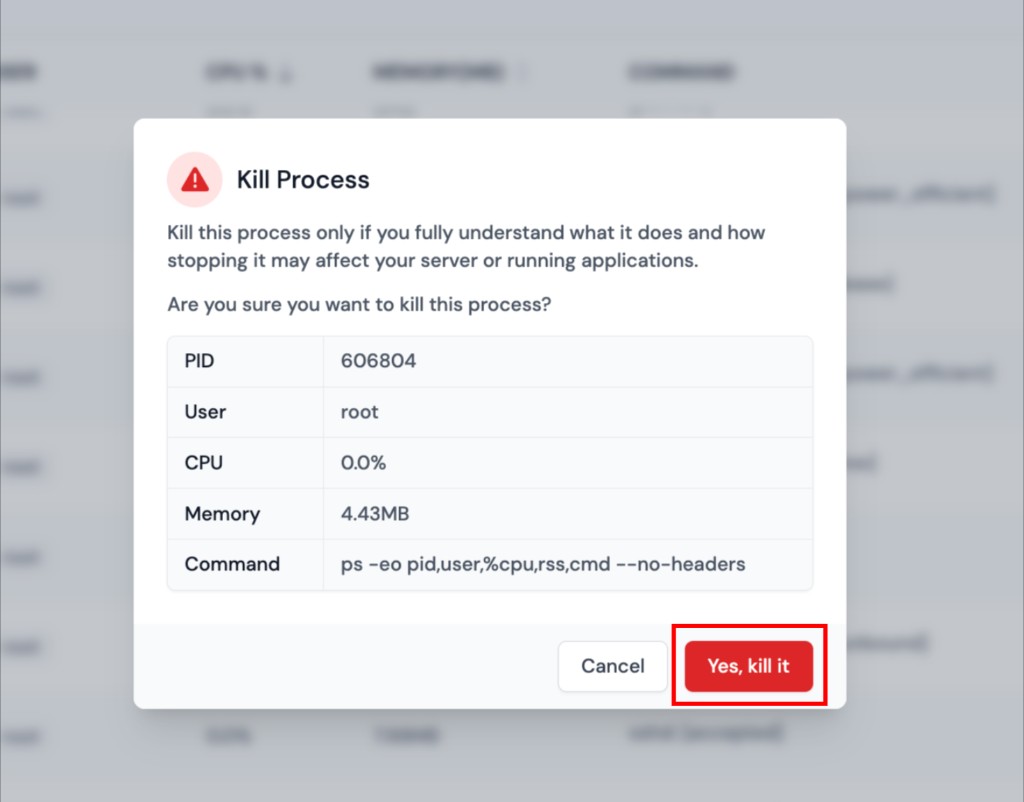 Kill process confirmation