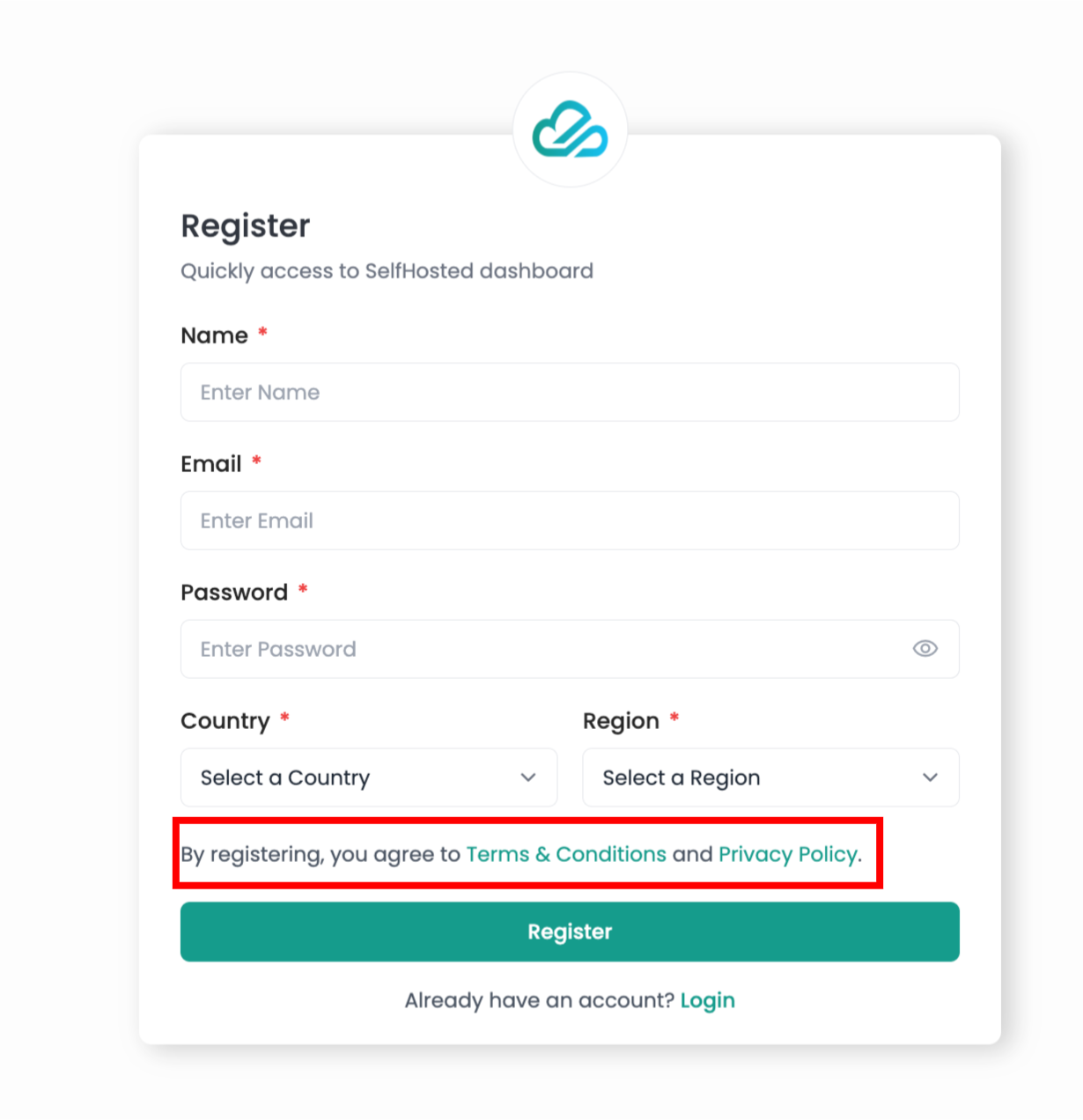 Links on Register Page