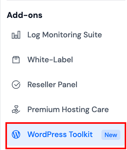 WordPress Toolkit in Add-ons sidebar