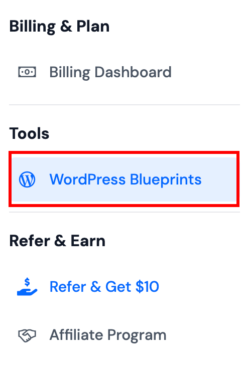 WordPress Blueprints in sidebar