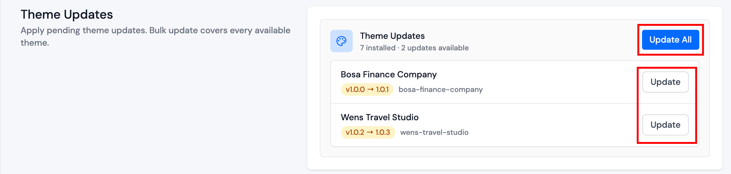 Theme Updates section