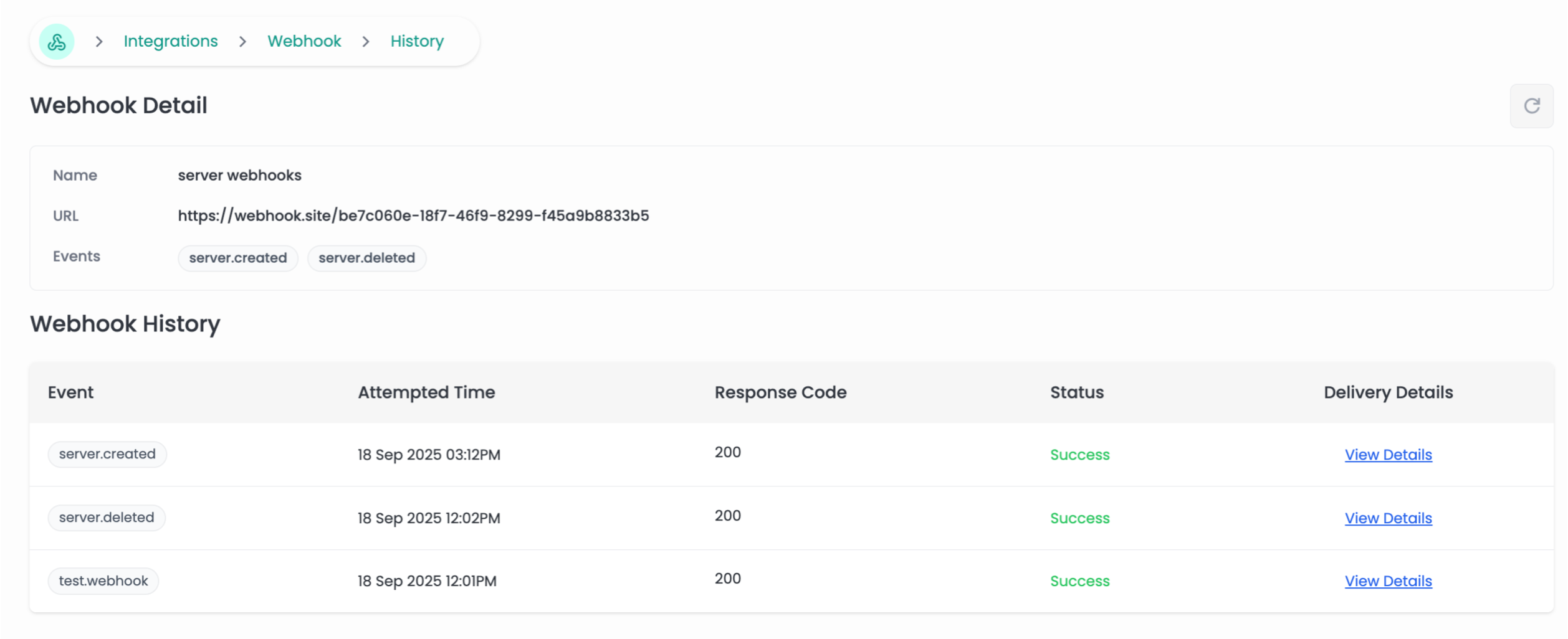 Webhook History