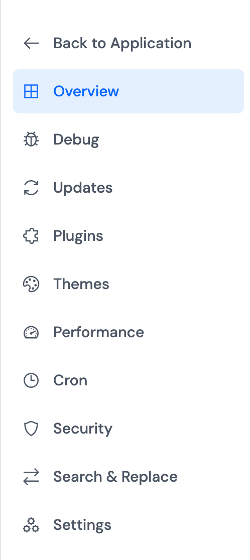 WP Toolkit sidebar with Overview selected