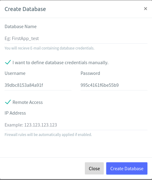 create database with remote connectivity using serveravatar