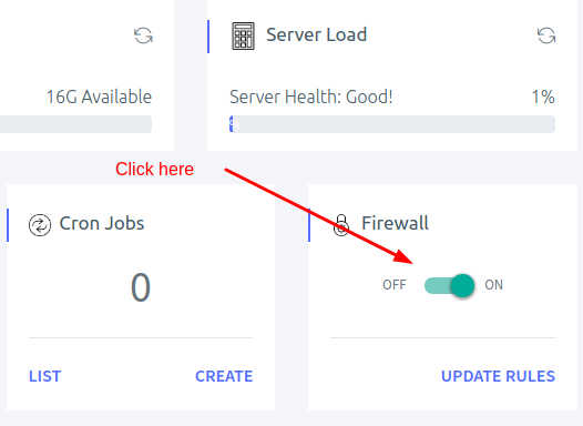 Turn on firewall using ServerAvatar