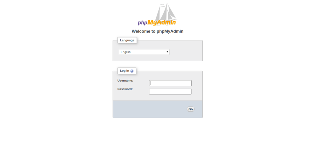 PHPMyAdmin Login page