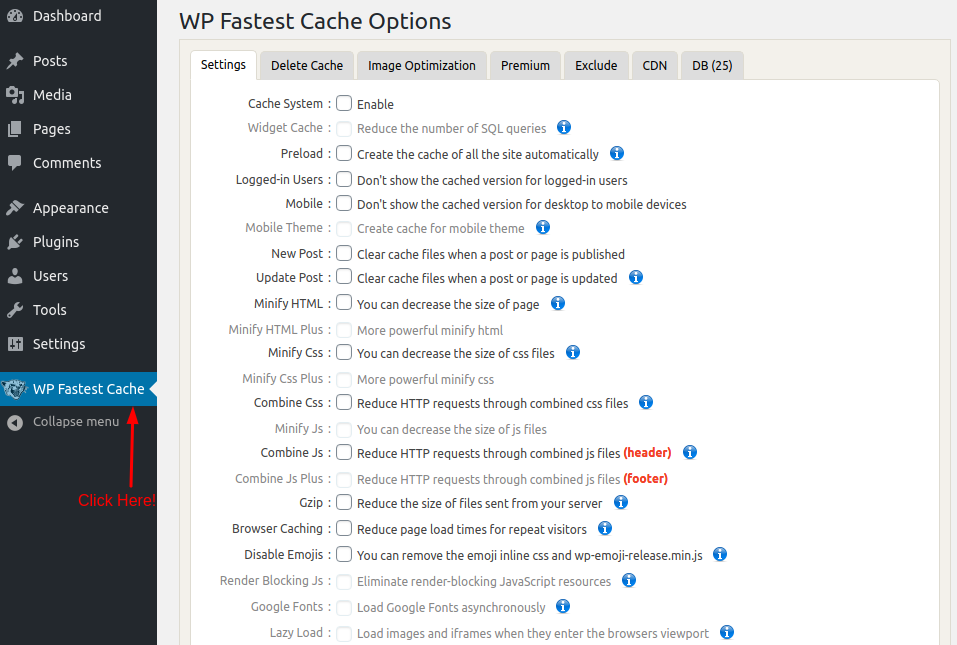 WP Fastest Cache configuration