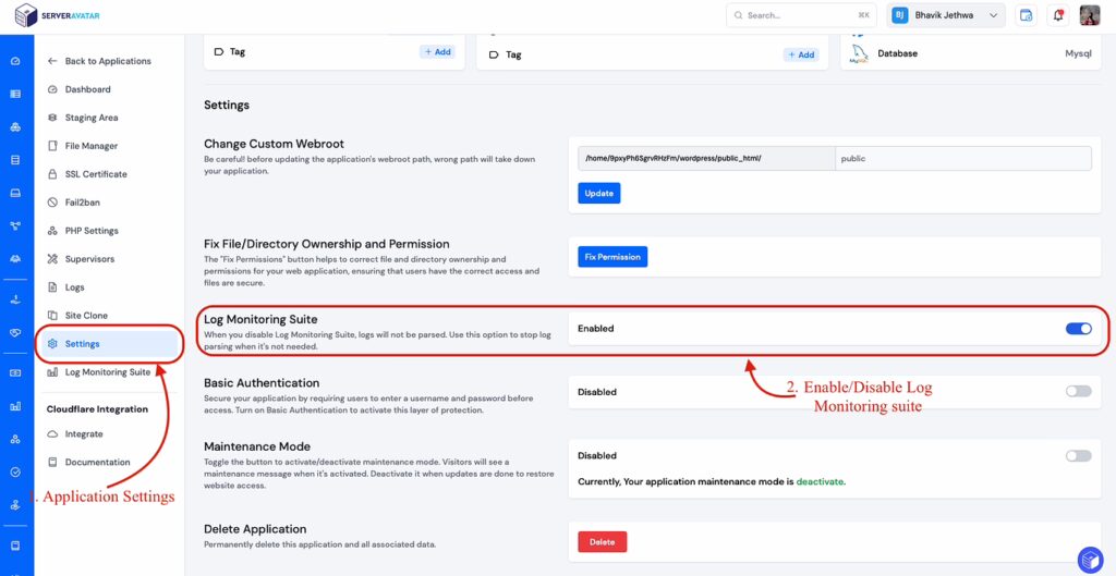 application setting