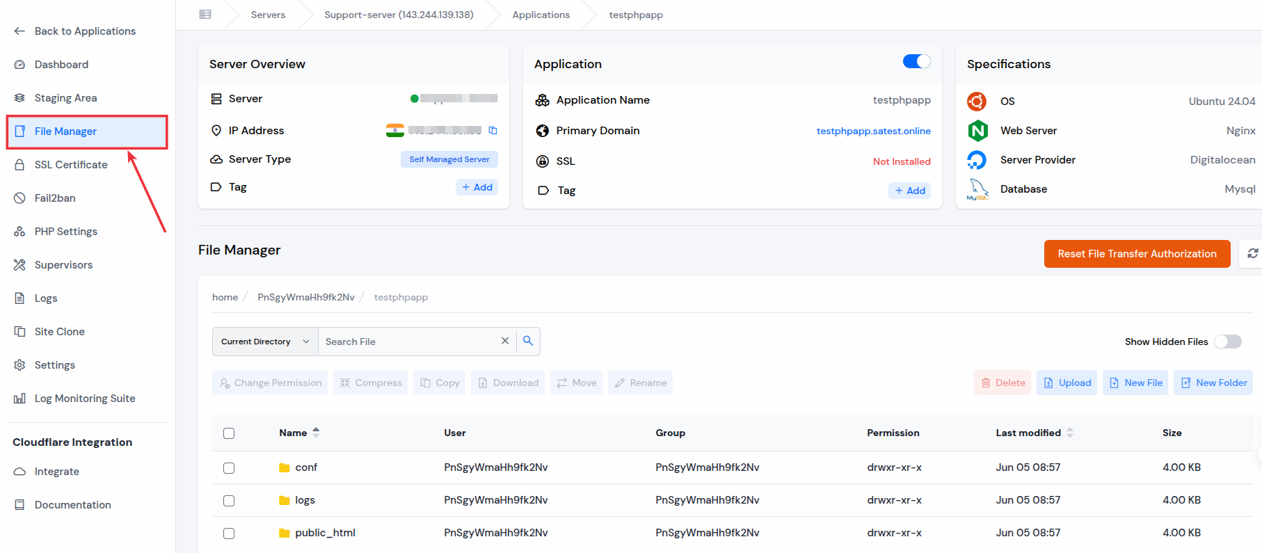 ServerAvatar File Manager