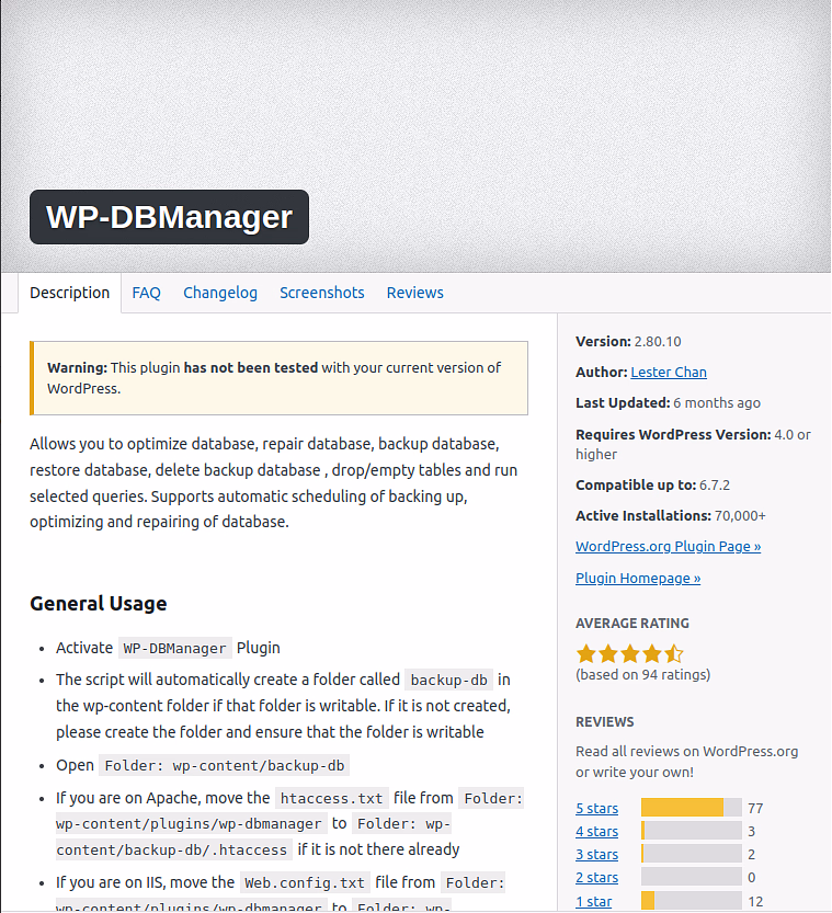 WP-DBManager - ServerAvatar