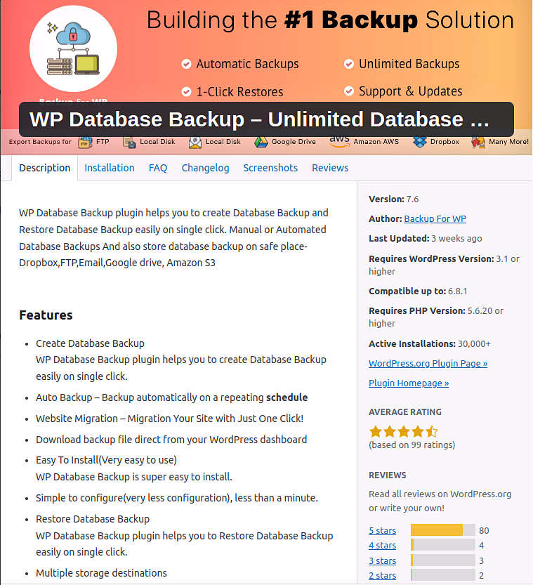 WP-Database Backup - ServerAvatar