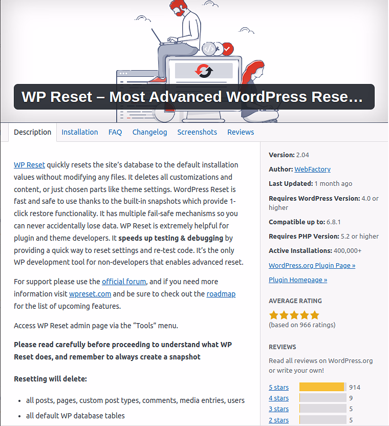 WP Reset - ServerAvatar