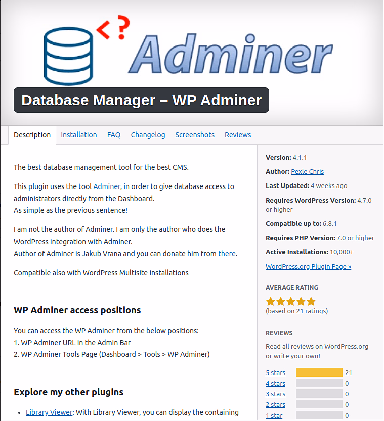 WP-Adminer - ServerAvatar