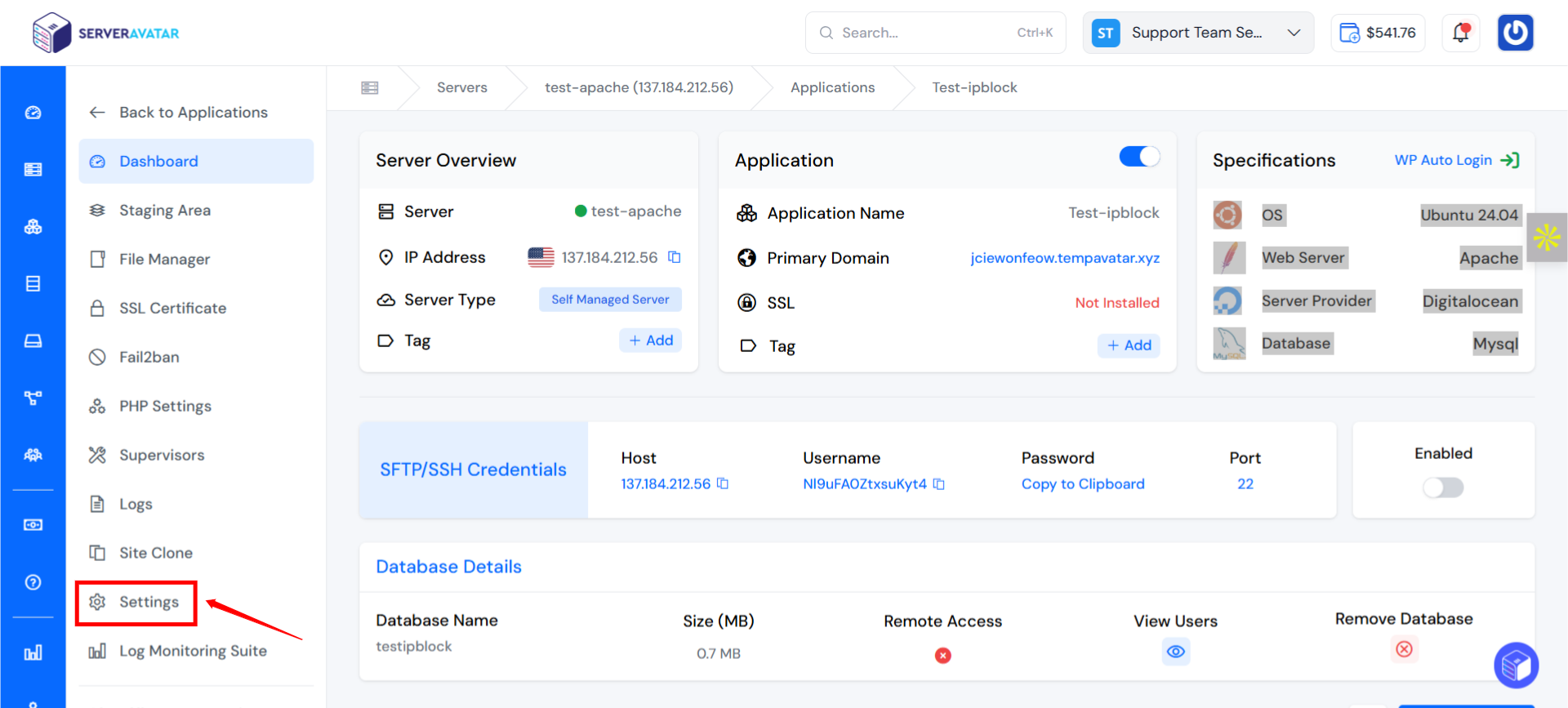 Application Setting-ServerAvatar