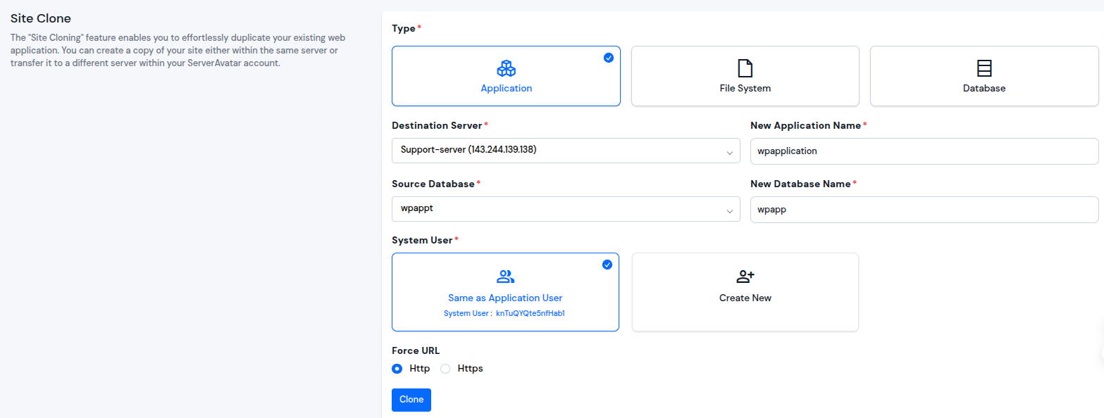 Site Clone - ServerAvatar
