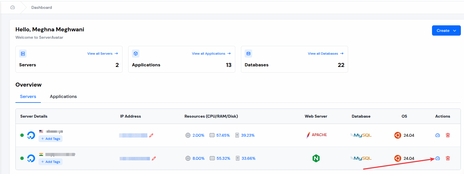 Server Dashboard - ServerAvatar
