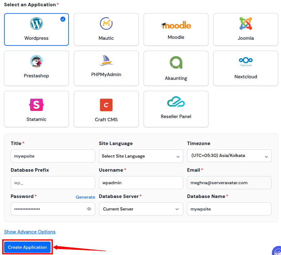 Select WordPress Application