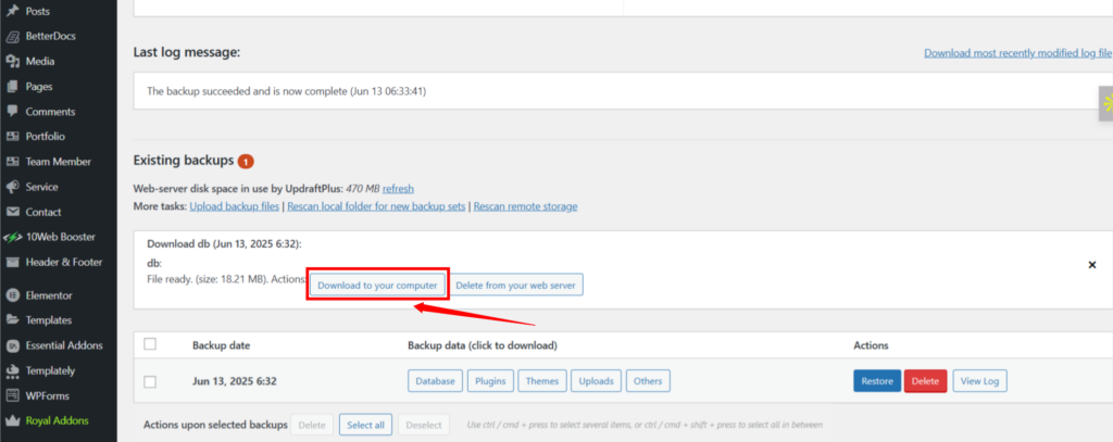 Download Backup File- ServerAvatar