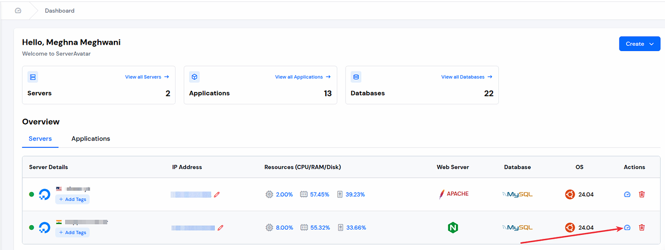 Dashboard - ServerAvatar