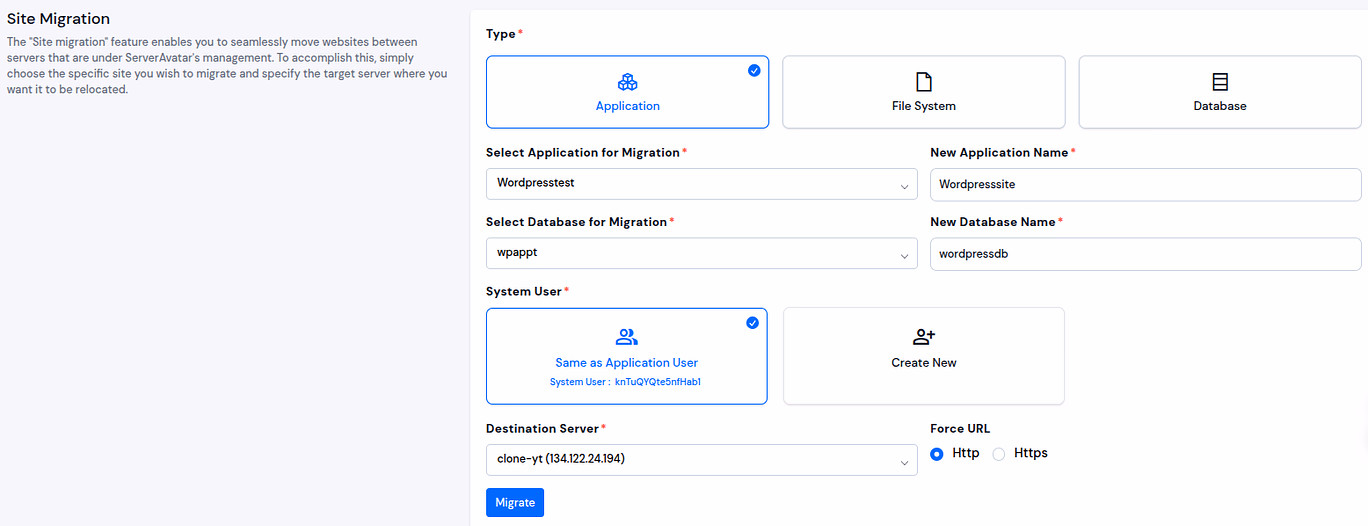 Site Migration - ServerAvatar
