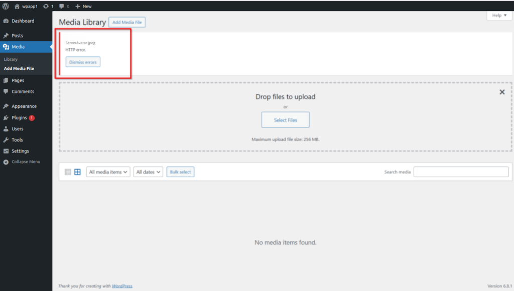 HTTP Error In Media Library
