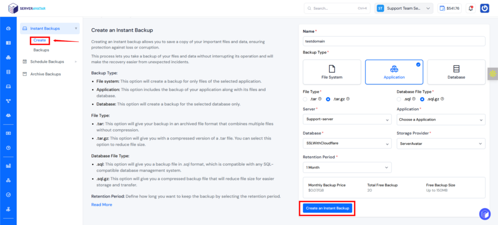 Create Backup